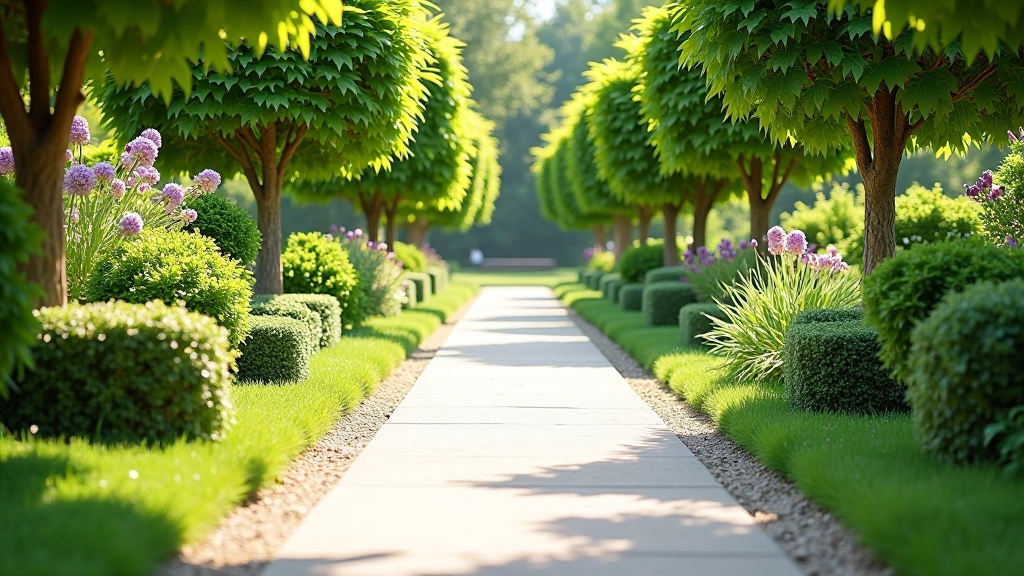 Accessible pathway through botanical garden with well-maintained flat surfaces and gentle landscaping